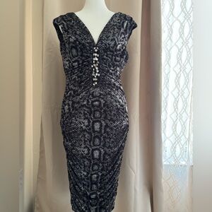 Boston Proper Black and Gray Snake Print Cinched Cocktail Dress size 8